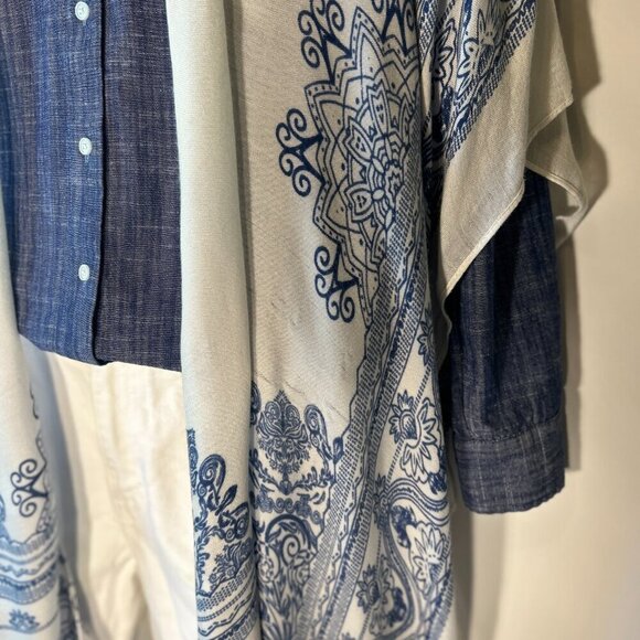 Ruggine OSFA Navy & White Gauzy oversized kimono Boho Chic Cover Up Beach - Picture 6 of 12